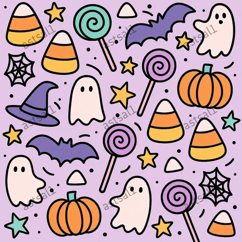 Doodle Spooky Halloween Seamless Patterns