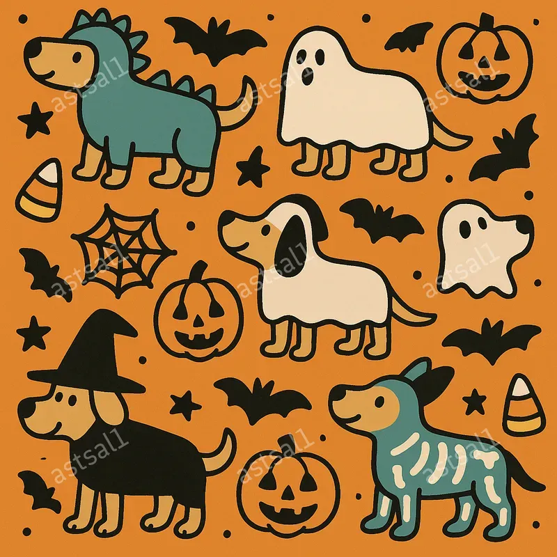 Doodle Spooky Halloween Seamless Patterns