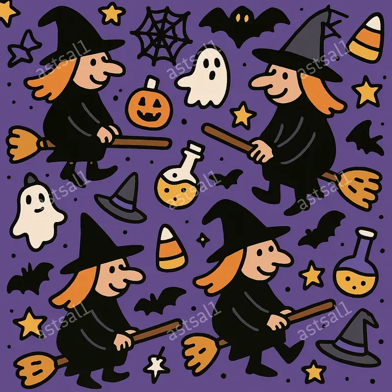 Doodle Spooky Halloween Seamless Patterns