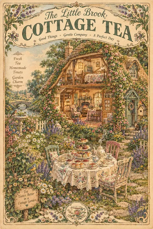 Whimsical Retro Tea Party Art
