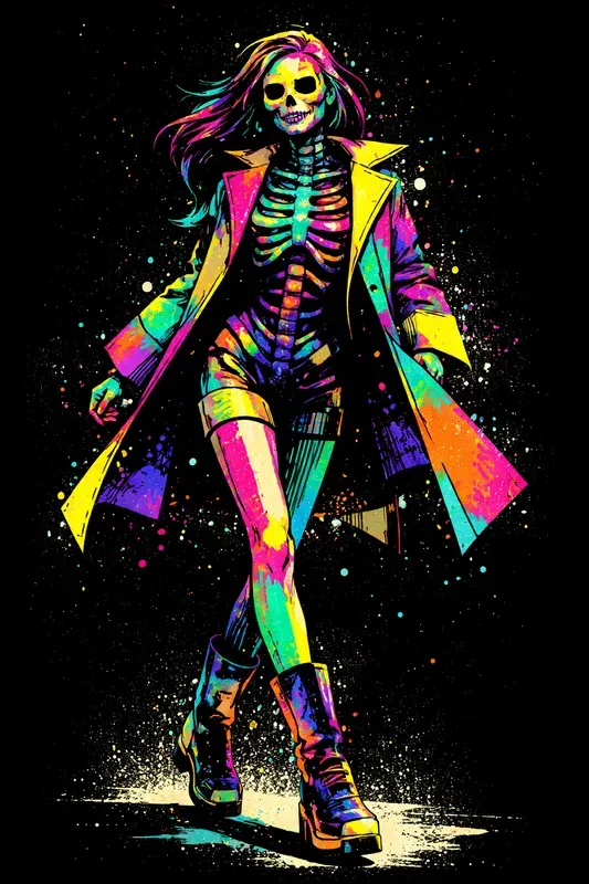 Neon Grunge Skeleton Popart