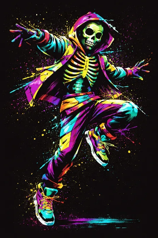 Neon Grunge Skeleton Popart
