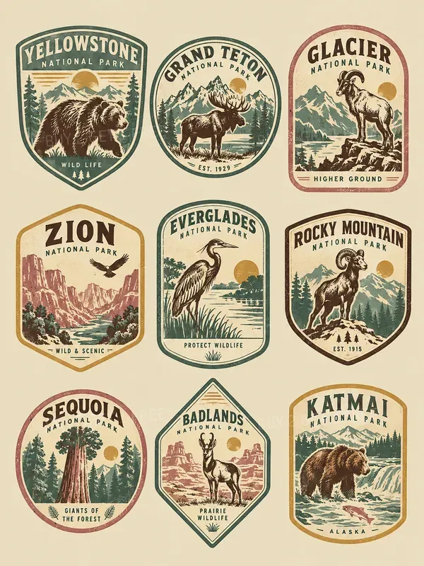 Retro 70s Distressed Outdoor Badges
