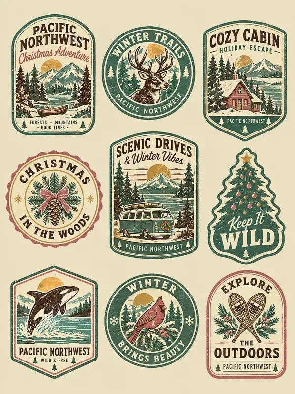 Retro 70s Distressed Outdoor Badges