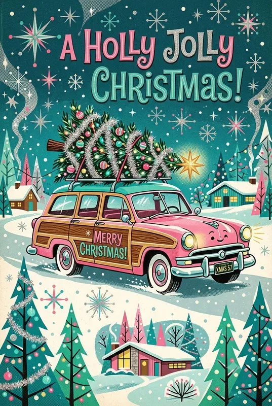1950s Kitsch Christmas Journal Cards