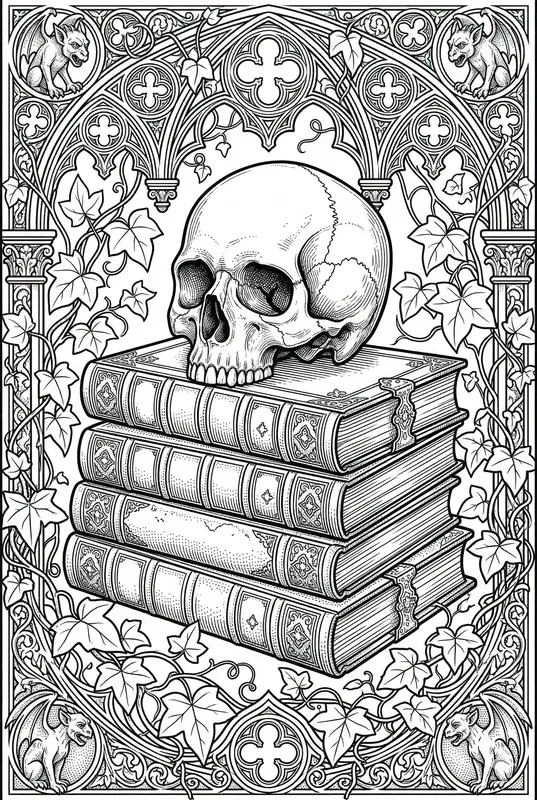 Dark Academia Library Coloring Masters