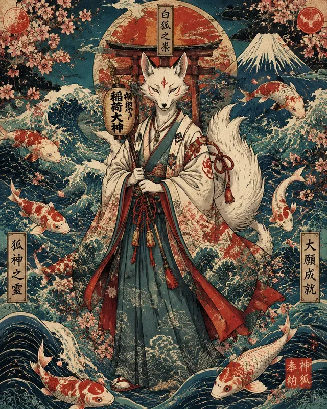 Mystical Ukiyoe Spirit Animal Art