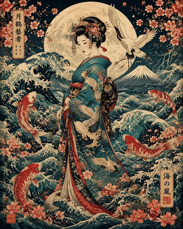 Mystical Ukiyoe Spirit Animal Art