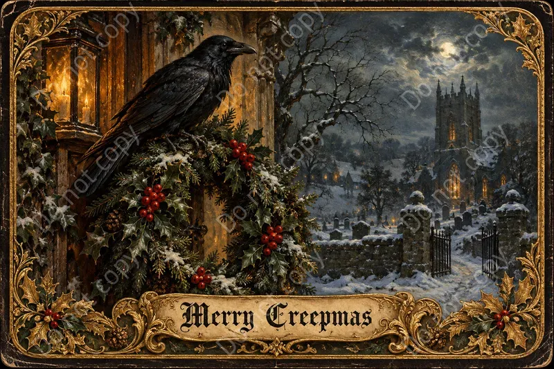 Gothic Christmas Postcard Art