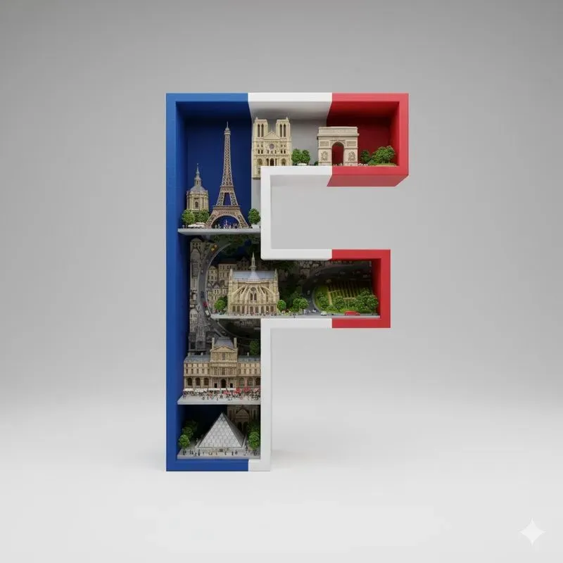 3D Country Letter Landmarks Art Design