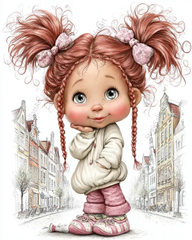 Toy Character Cityscape Clipart Ephemera