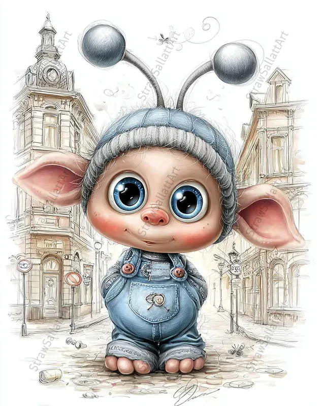 Toy Character Cityscape Clipart Ephemera