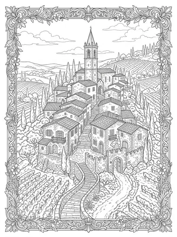 Ink Sketch Architecture Coloring Pages