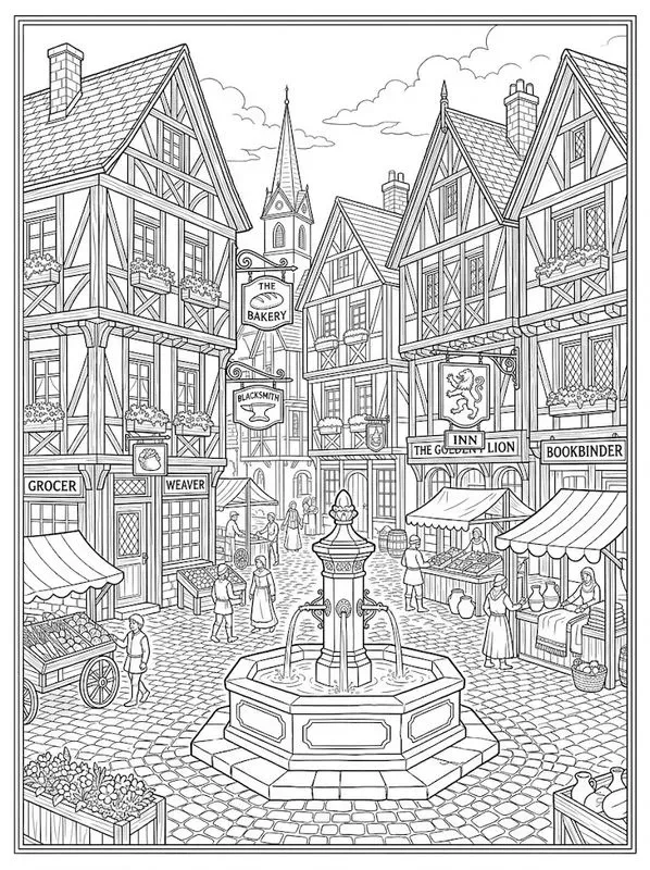 Ink Sketch Architecture Coloring Pages