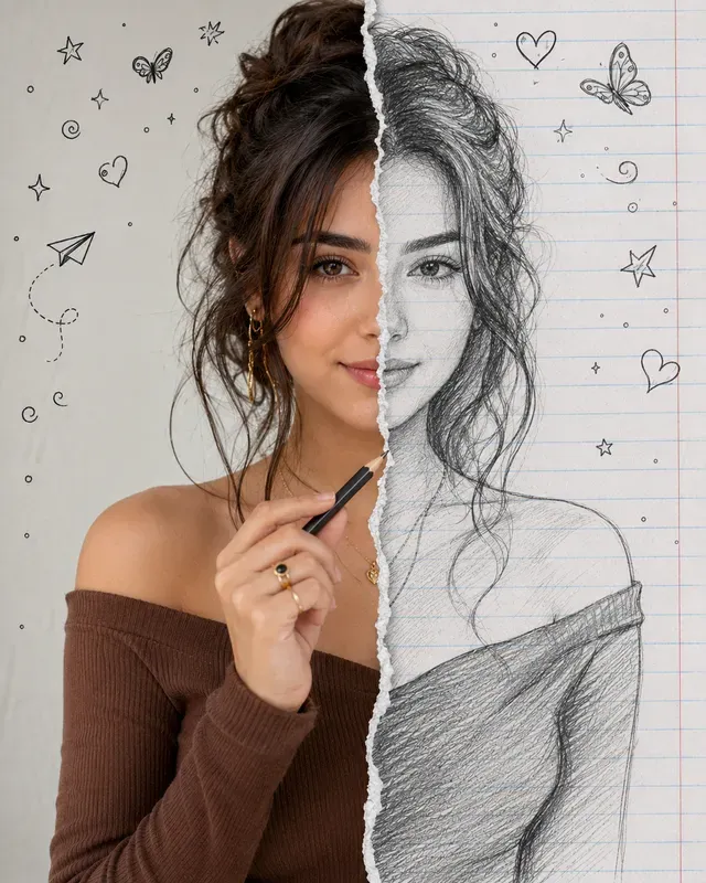 Reality Vs Sketch Duality Portraits