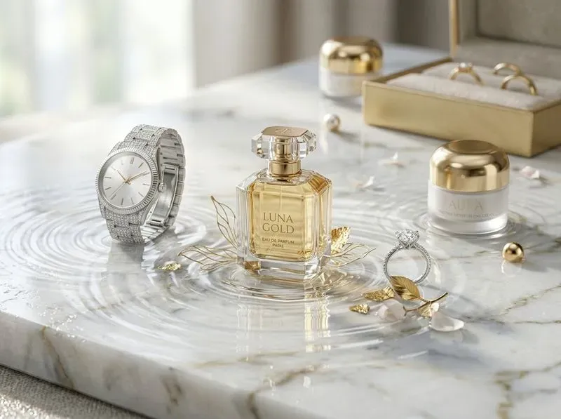 Luxury Product Mockups On Rippled Marble