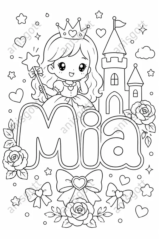 Etsy Kawaii Custom Name Coloring Pages