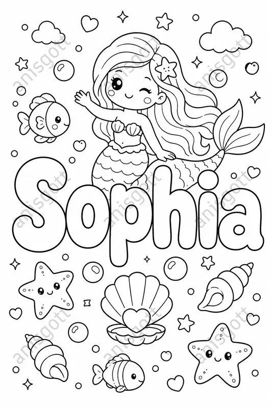 Etsy Kawaii Custom Name Coloring Pages