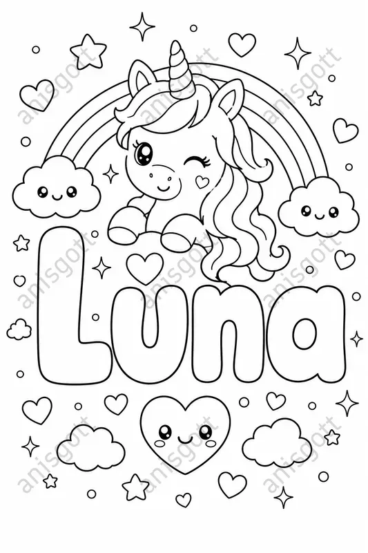Etsy Kawaii Custom Name Coloring Pages