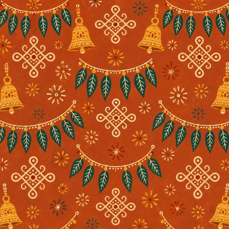 Diwali Toran Bells Kolam Patterns