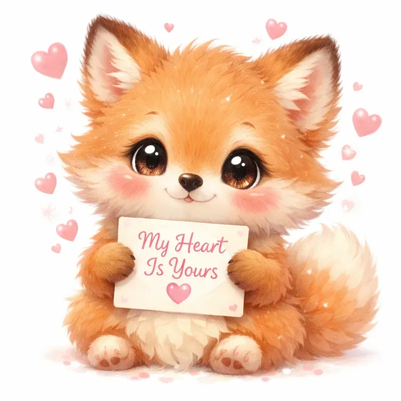 Cute Kawaii Cartoons With Love Cards