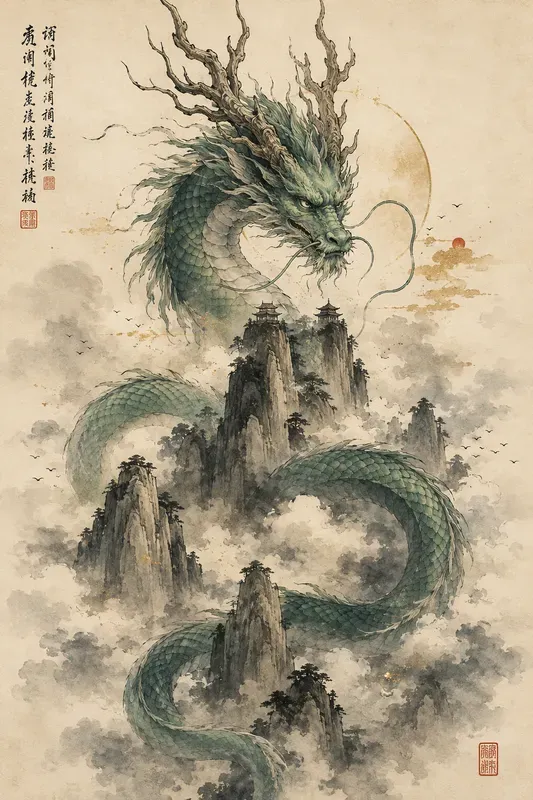 Eastern Dragons Minimalist Inkandwash