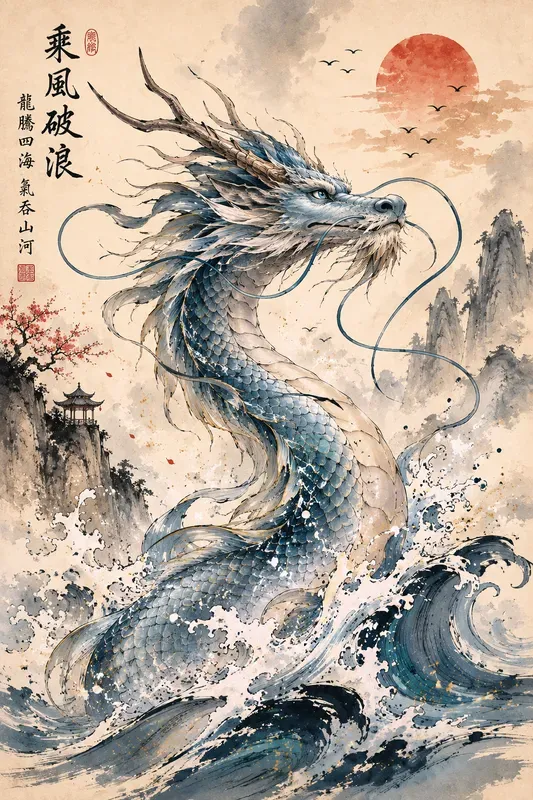 Eastern Dragons Minimalist Inkandwash