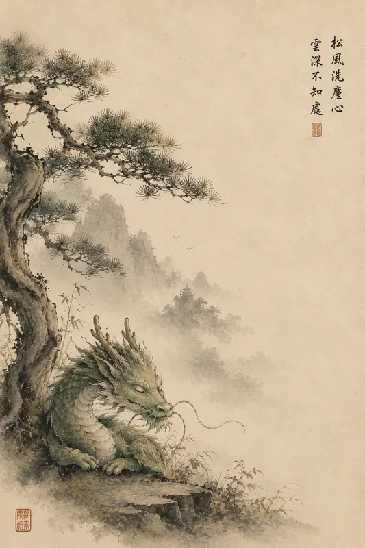 Eastern Dragons Minimalist Inkandwash