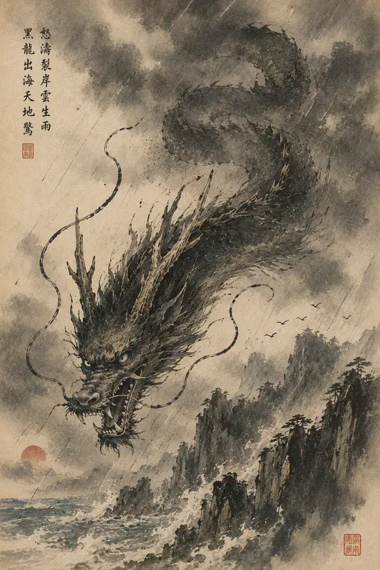 Eastern Dragons Minimalist Inkandwash
