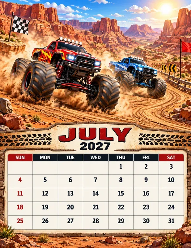Monster Trucks 2027 Calendar Pages
