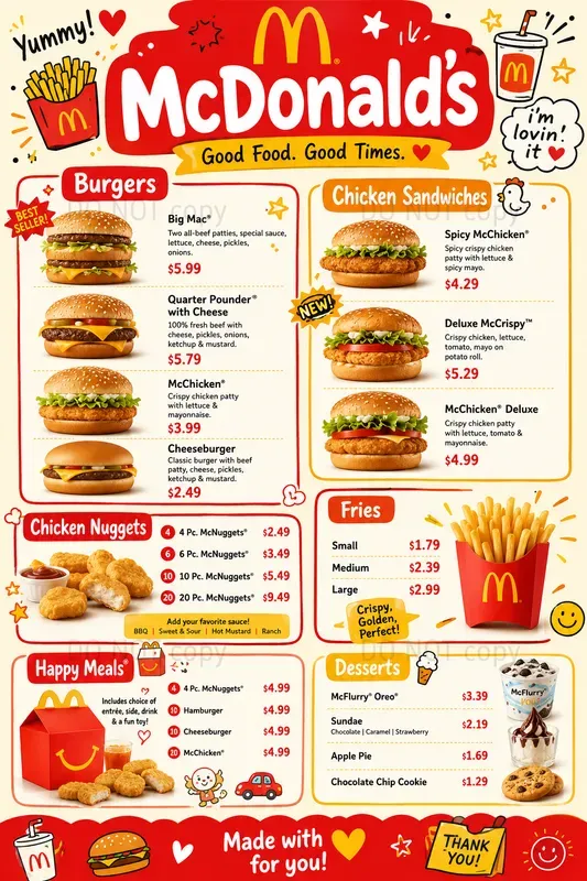 Cute Product Menu Boards