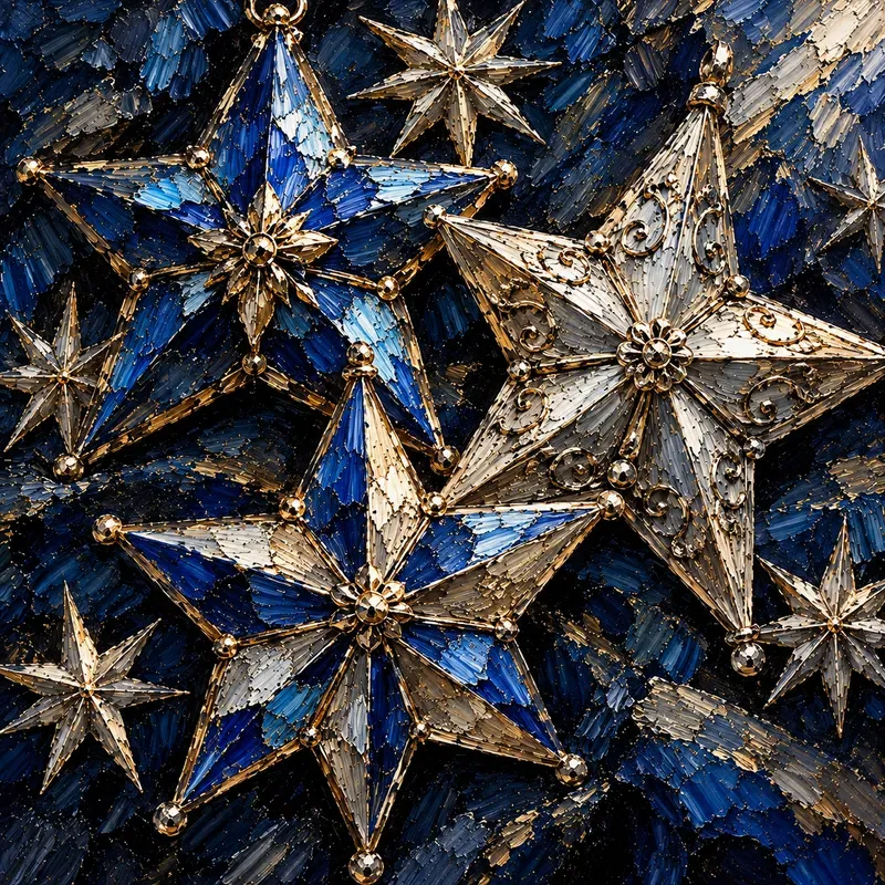 Impasto Blue Silver Christmas Oil Art
