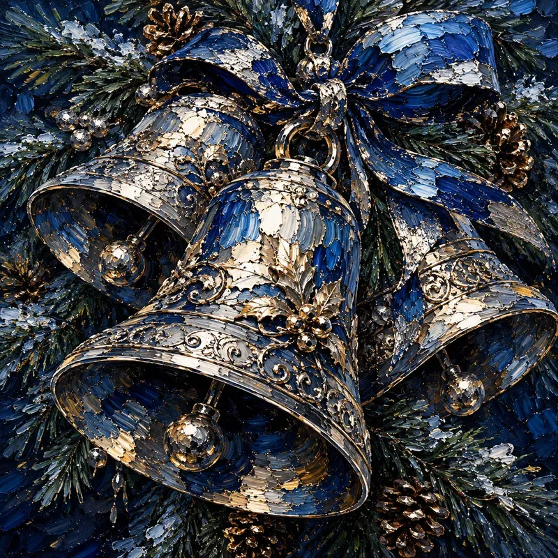 Impasto Blue Silver Christmas Oil Art