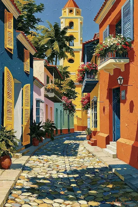Tropical Caribbean Impasto Oil Art