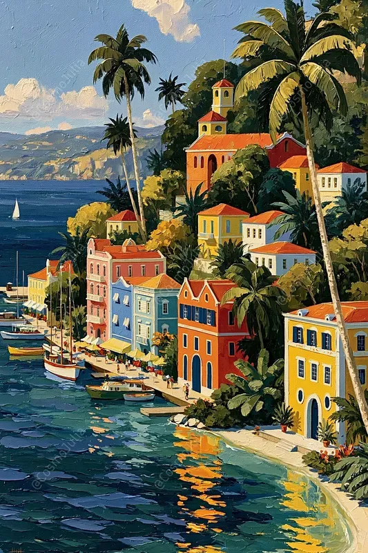 Tropical Caribbean Impasto Oil Art