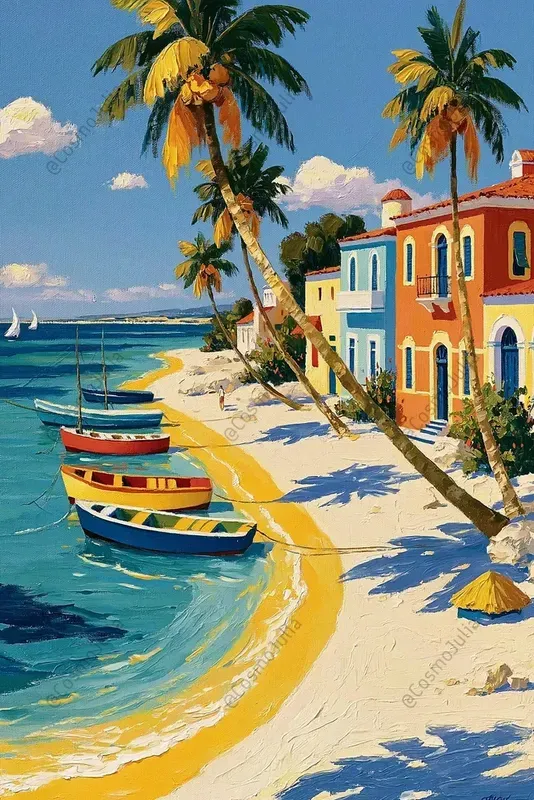 Tropical Caribbean Impasto Oil Art