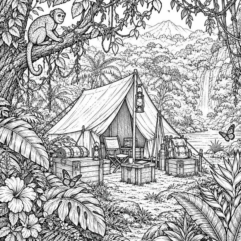 Vintage Adventure Coloring Scenes