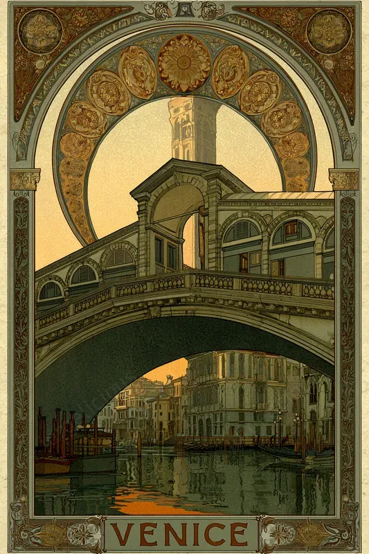 Ornate Art Nouveau Landmark Posters