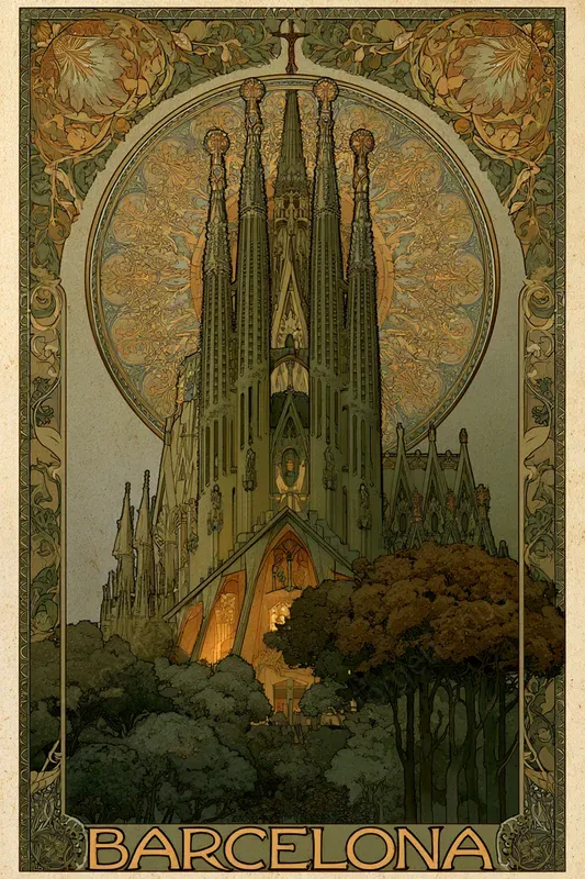 Ornate Art Nouveau Landmark Posters