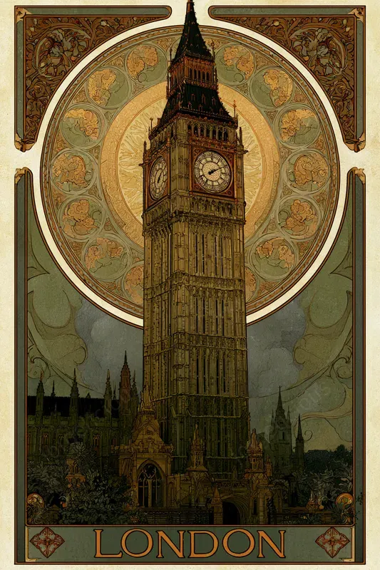 Ornate Art Nouveau Landmark Posters