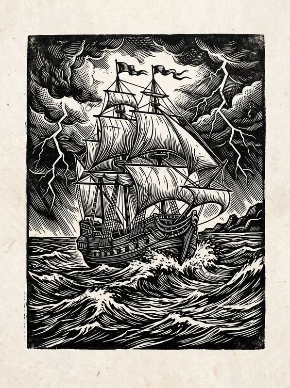 Vintage Woodcut Monoline Art
