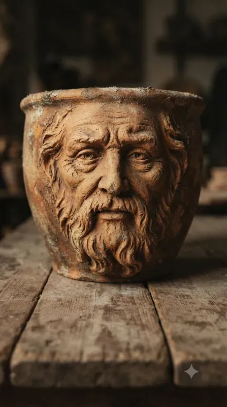 Vintage Clay Pot Sculpted Portraits