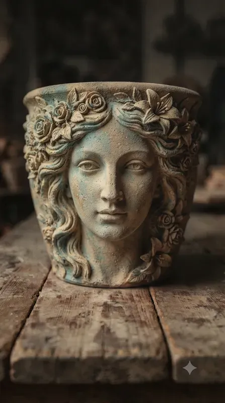 Vintage Clay Pot Sculpted Portraits