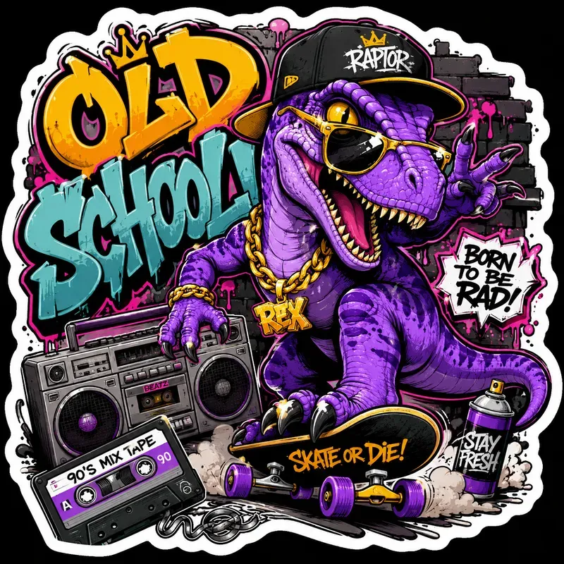 Retro Street Dino Stickers