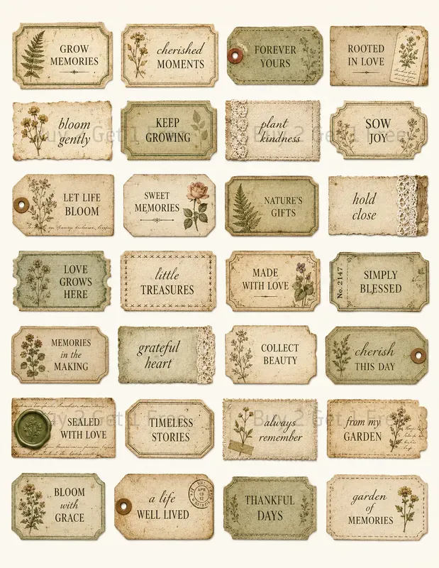 Vintage Junk Journal Sentiment Labels