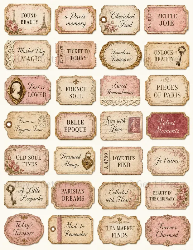 Vintage Junk Journal Sentiment Labels