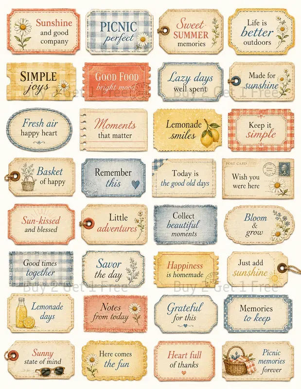 Vintage Junk Journal Sentiment Labels