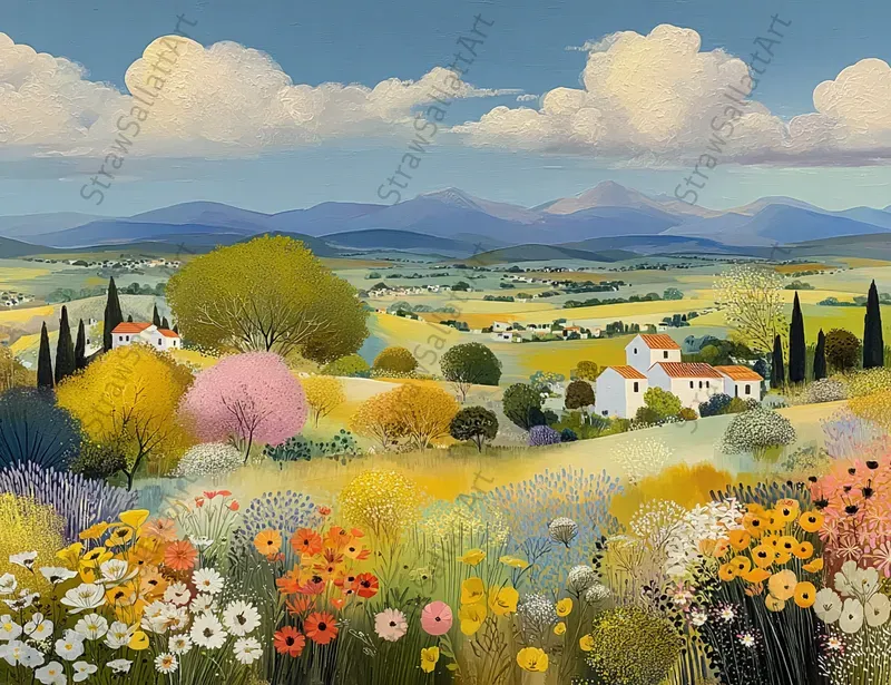 Modern Boho Countryside Oil Painting Art