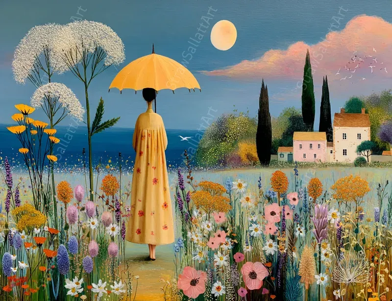 Modern Boho Countryside Oil Painting Art
