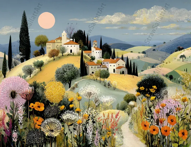 Modern Boho Countryside Oil Painting Art
